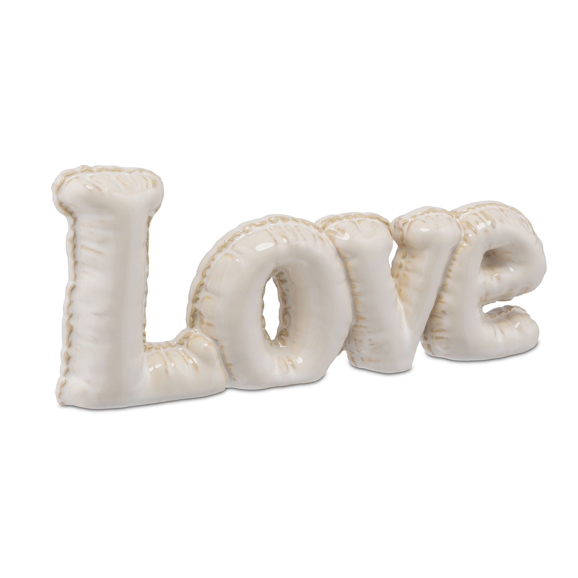 scritta LOVE in ceramica avorio elegante da appoggio