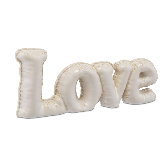 scritta LOVE in ceramica avorio elegante da appoggio