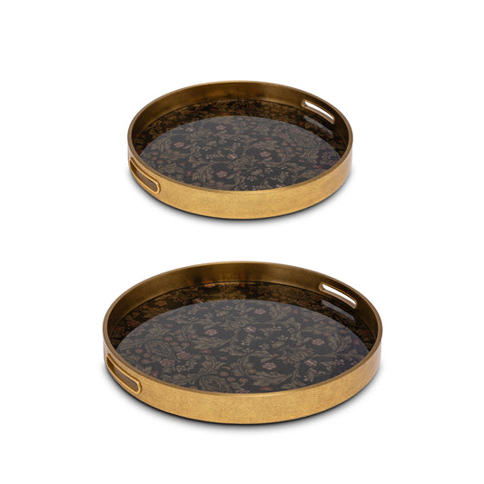 set 2 vassoi tondi Rituali Domestici Galateo Foglie oro nero