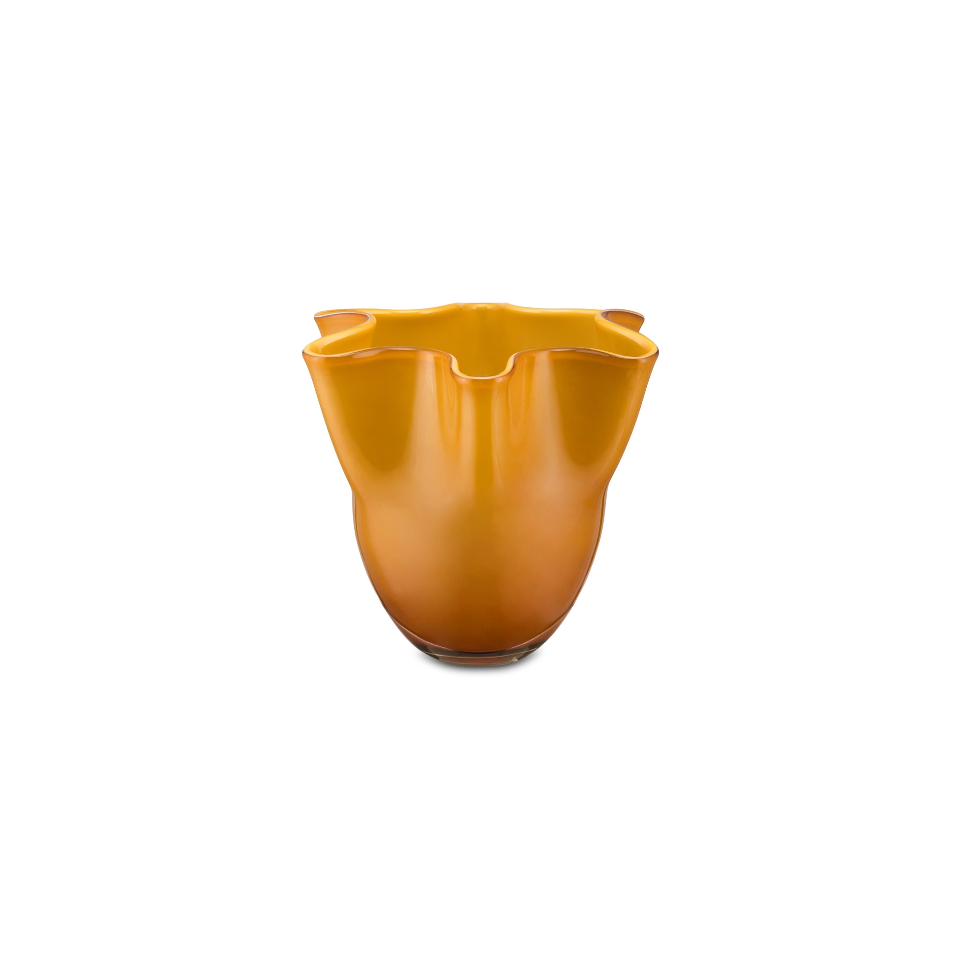 Vaso scultoreo in vetro ambra coprente collezione Tempo di Rituali Domestici.