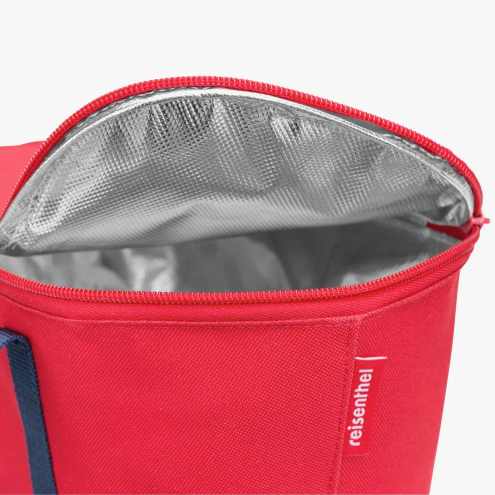 Manici per il trasporto e chiusura zip della Coolerbag XS Red.