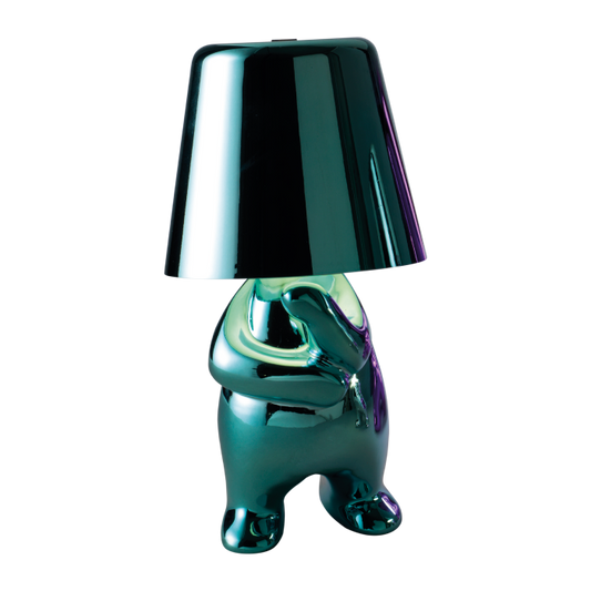 Lampada LED Mascagni Casa modello WHAT in celeste lucido con sensore touch e design decorativo

