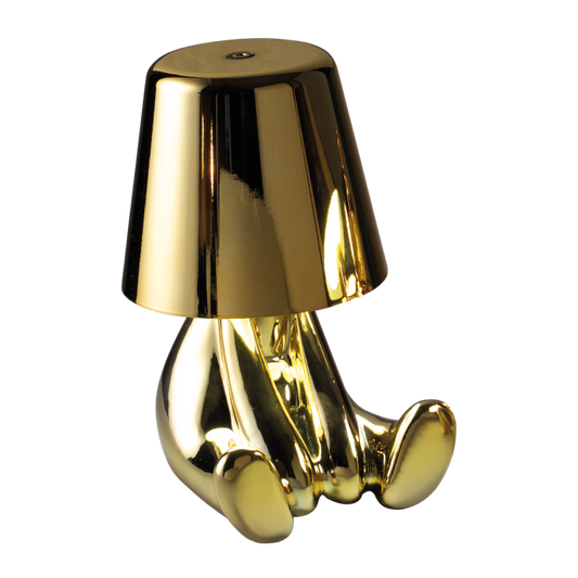Lampada LED Mascagni Casa modello WHY in oro lucido con sensore touch e design giocoso
