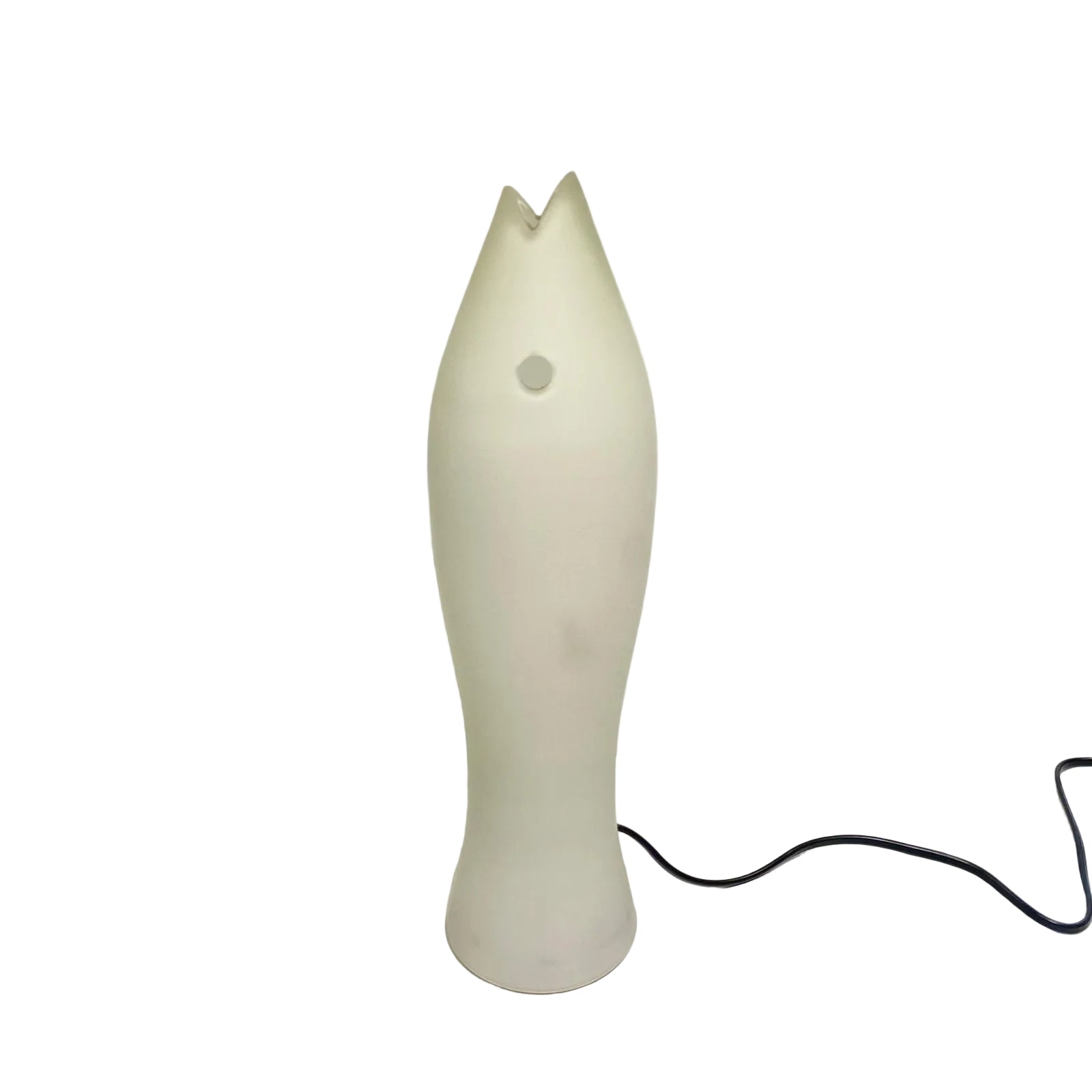 Lampada da tavolo Jill Le Cose Nostre a forma di pesce in vetro soffiato bianco latte con bocca aperta. Design di C. Hamel Tutto Chic.