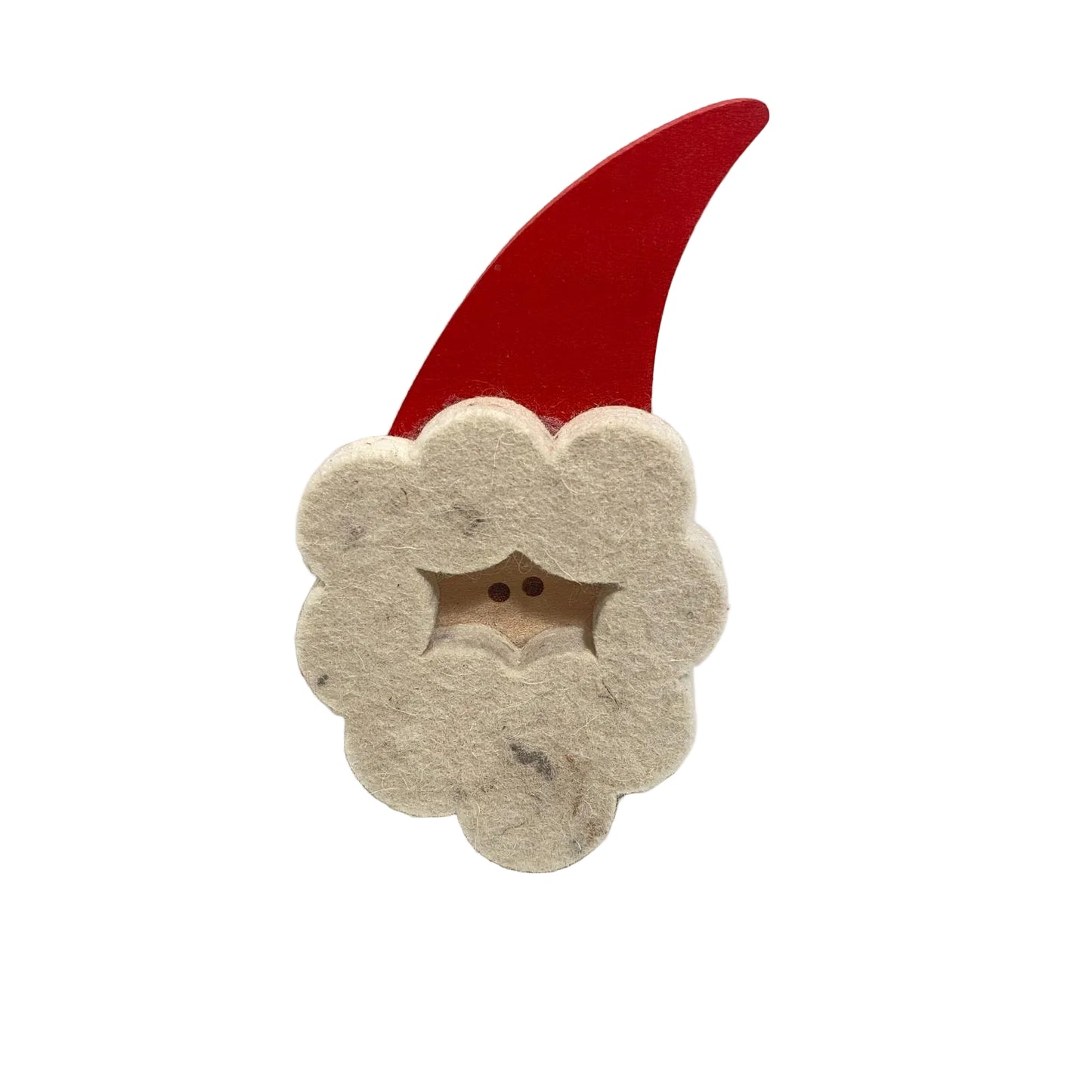 Magnete natalizio a forma di Babbo Natale in legno con cappello rosso e barba in feltro chiaro modello Nikolaus di Legnomagia.