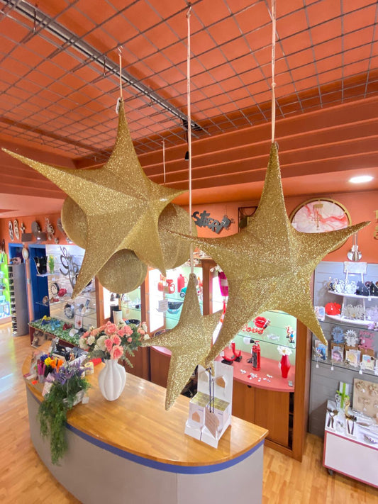 Stella glitter oro decorativa da appendere – chiudibile - 3 misure
