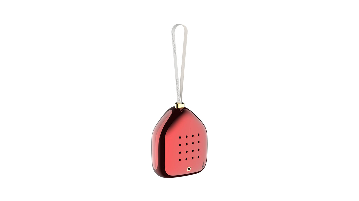 Decorazione natalizia sonora Relaxound Jingle Bells Red Stars colore rosso lucido con asola bianca in tessuto