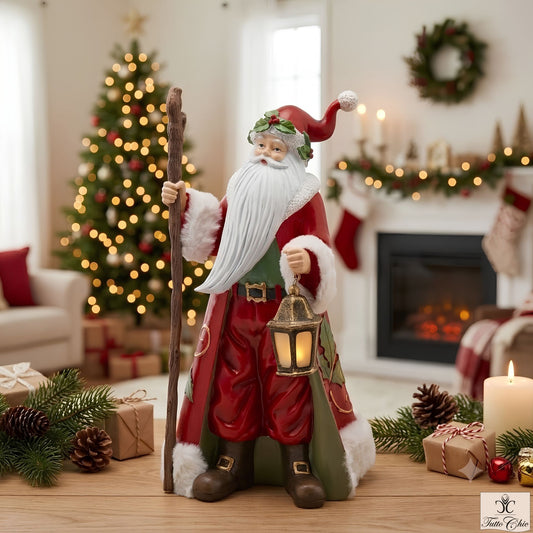 Statuetta Babbo Natale EDG in resina con bastone e lanterna a luce fioca altezza 34 cm   
