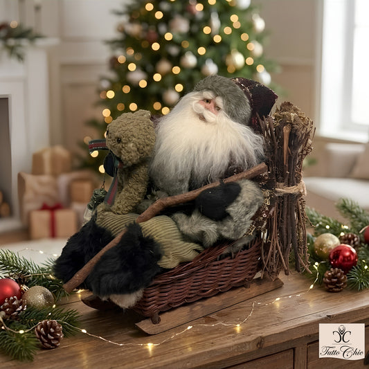 Babbo Natale su slitta con orsacchiotto e lanterna