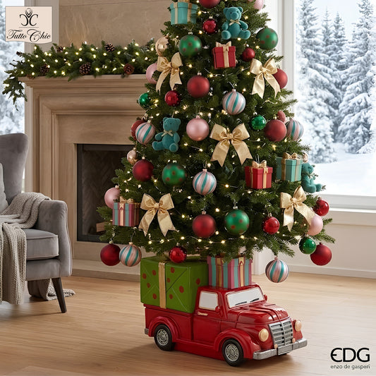 Base Furgone firmata EDG Realizzata in poliresina decorata di alta qualità , Adatto per alberi di Natale slim fino a 180 cm di altezza. In negozio e online su tuttochic.it
