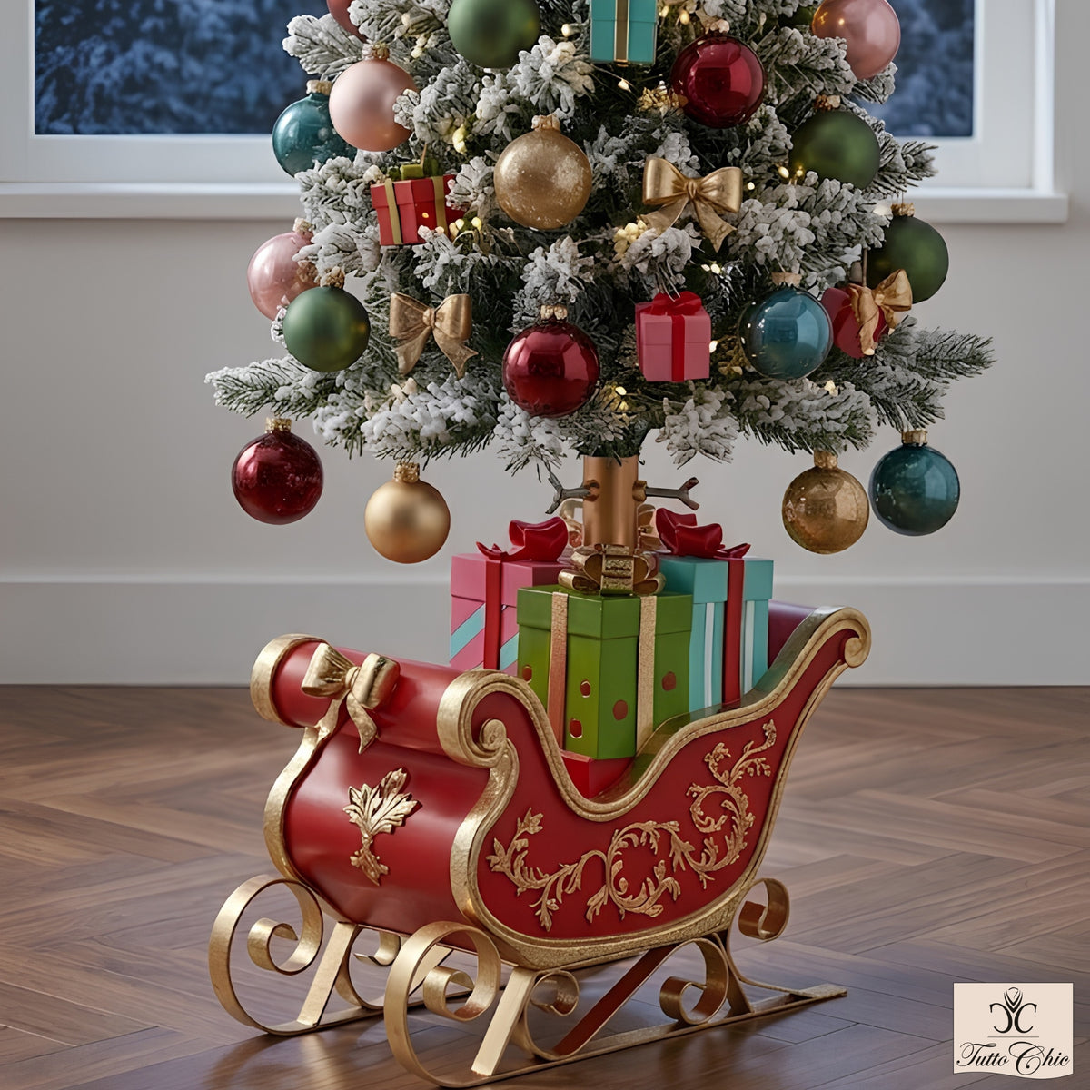 Base slitta firmata EDG Realizzata in poliresina decorata di alta qualità, Adatto per alberi di Natale slim fino a 180 cm di altezza. In negozio e online su tuttochic.it