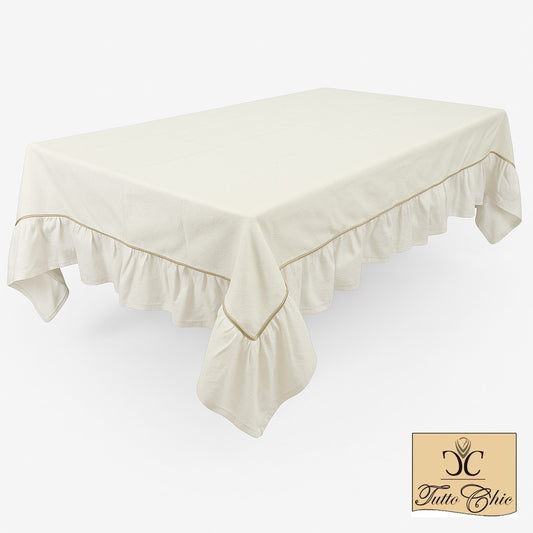 Copritavolo natalizio rettangolare bianco glitterato argento in cotone L’atelier 17 su tavola