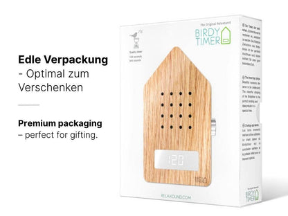 Birdytimer Relaxound in legno di quercia con frontale artigianale.
