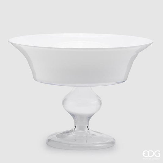 Vaso coppa centrotavola in vetro bianco opaco alto 34 cm con stelo trasparente di EDG Enzo De Gasperi.