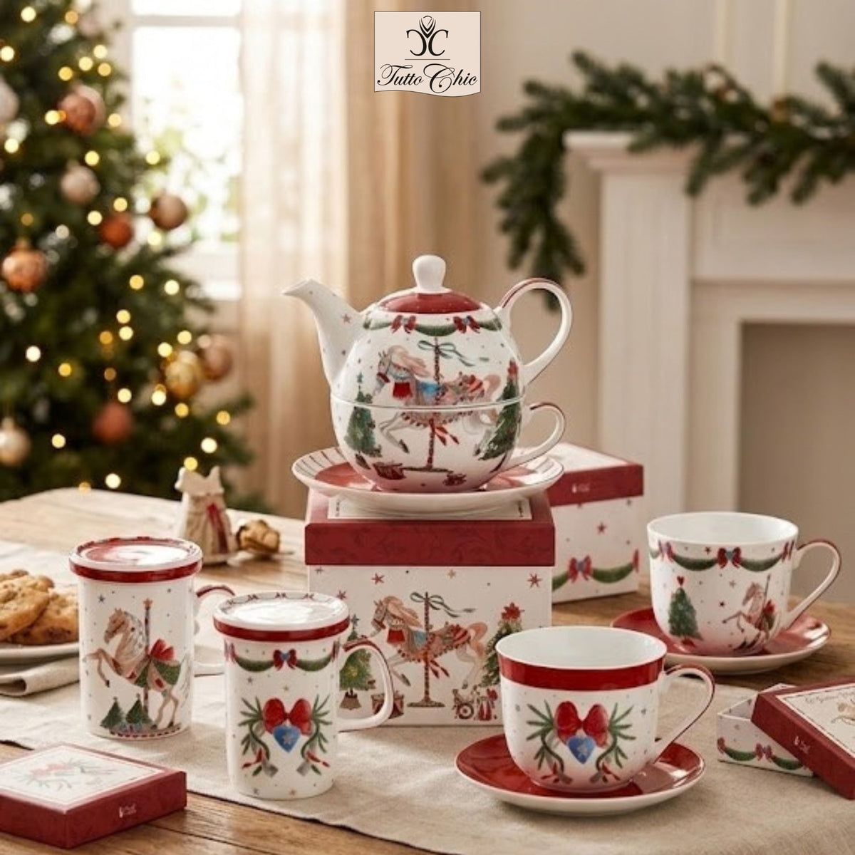 tazza mug 380 ml in porcellana natalizia con coperchio La Giostra di Amelie
