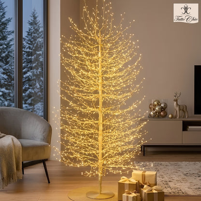 Albero di Faggio in metallo color oro con 2000 microled. Dimensioni: altezza cm 180, diametro cm 90