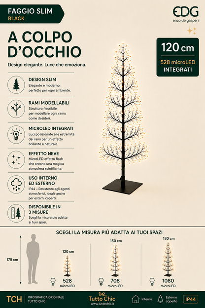 Albero di Natale Luminoso "Faggio Slim" Black – 528 LED – H 120 cm – EDG Enzo De Gasperi