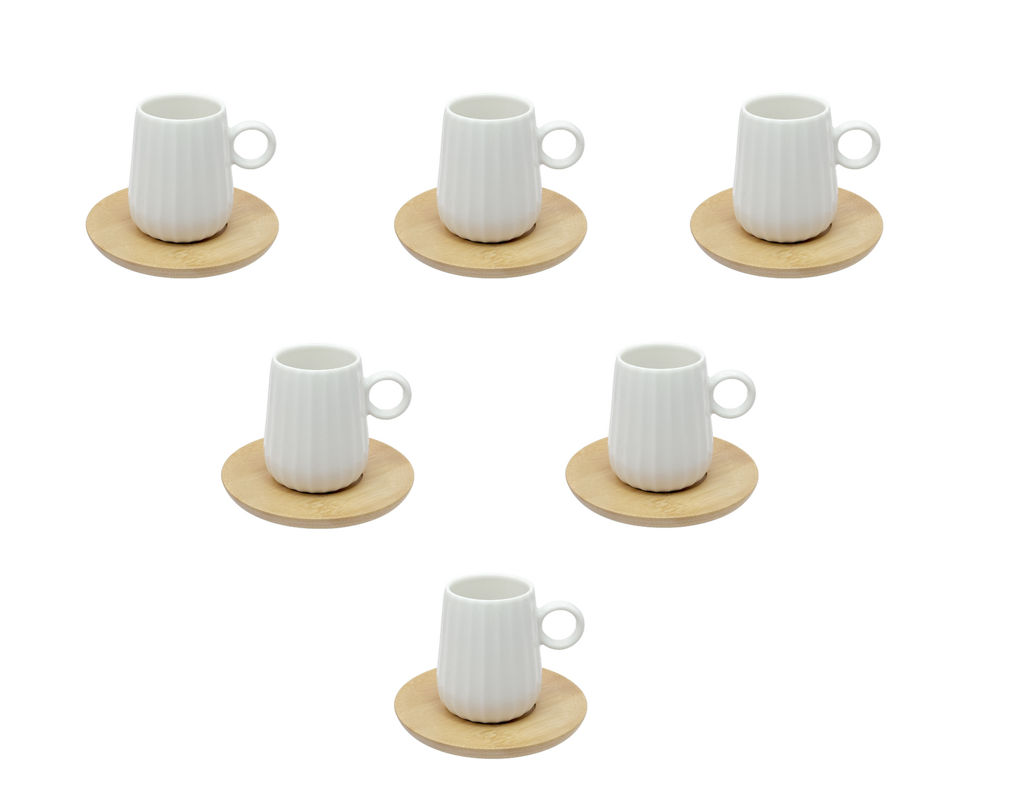 Set di 6 tazzine da caffè INTAVOLA! Realizzate in fine porcellana lavorata con piattino in legno. Capacità: 90 ml Dimensioni: cm Ø 10 x h 8. In negozio e online su tuttochic.it