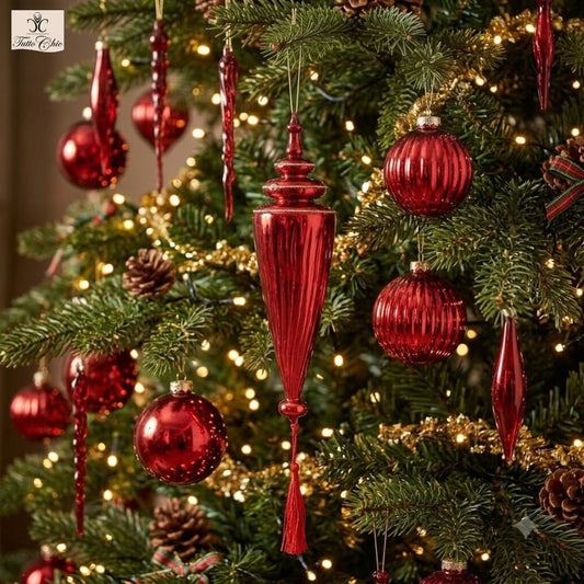 Decorazione fuso in vetro di colore rosso con nappa cm. 8 x 30 h. EDG