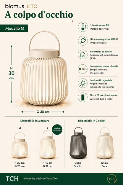 Lampada LED Ricaricabile da Esterno LITO M H 30 cm – Lanterna Mobile Dimmerabile – Blomus