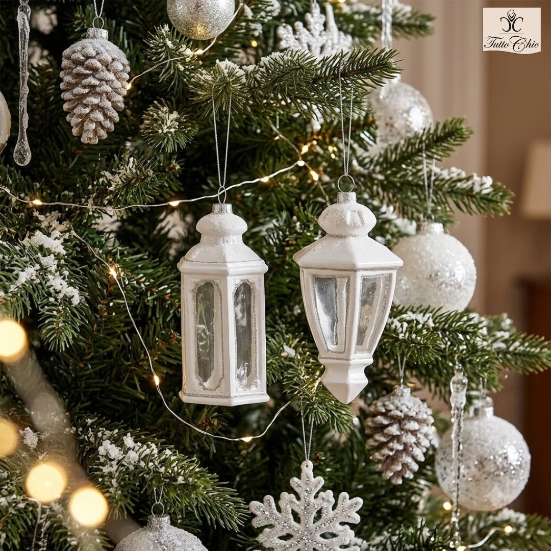 Decoro natalizio a forma di lanterna in vetro di colore bianco 2 modelli assortiti cm 15. In negozio e online su tuttochic.it
