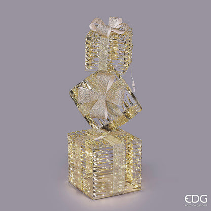 Decoro natalizio a forma di pacco regalo con 600 microled luce calda, timer e luci fisse. Firmato EDG. Ideale per interni, vetrine ed eventi natalizi. tuttochic.it