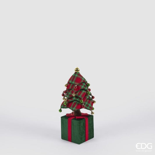 Decoro Pino su pacco alto 90 cm in tessuto di colore rosso e verde, telescopico, da appoggio e da appendere