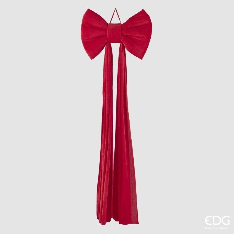 Fiocco gigante natalizio in velluto rosso con lunghe code pendenti alto 210 cm modello EDG Enzo De Gasperi.
