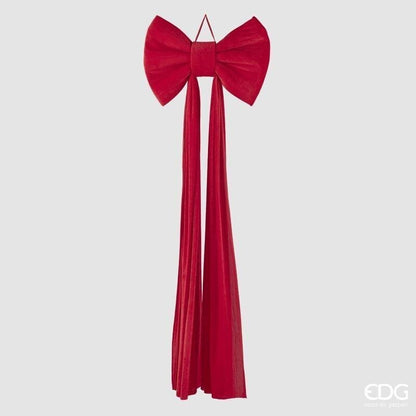 Fiocco gigante natalizio in velluto rosso con lunghe code pendenti alto 210 cm modello EDG Enzo De Gasperi.