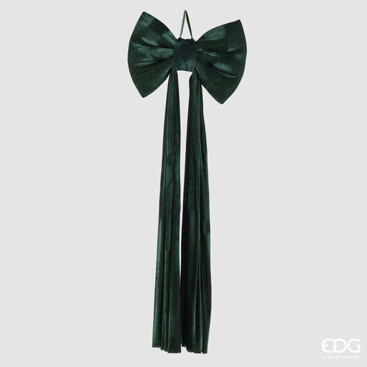 Fiocco gigante natalizio in velluto verde scuro alto 210 cm con nastri lunghi 150 cm modello EDG Enzo De Gasperi.