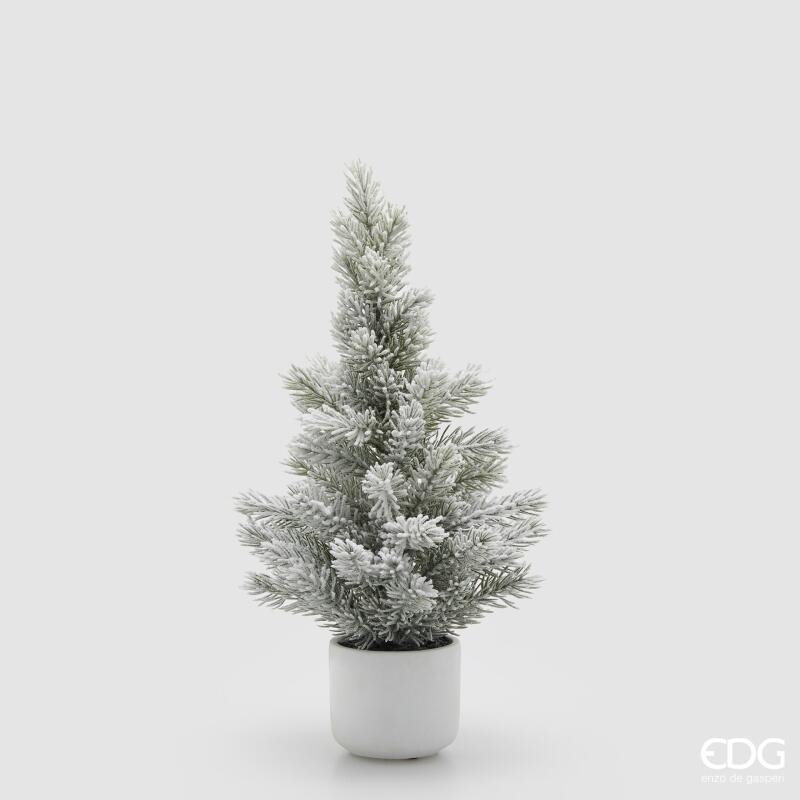 Pino innevato EDG 50 cm con vaso in ceramica bianca

