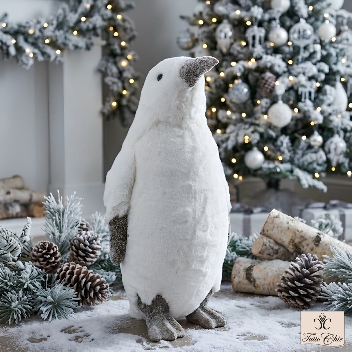 Pinguino decorativo in peluche bianco alto 59 cm con becco e zampe effetto innevato EDG Enzo De Gasperi