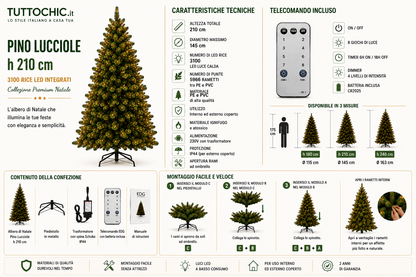 Albero di Natale Premium "Pino Lucciole" con 3100 Rice LED Integrati – H 210 cm – EDG Enzo De Gasperi