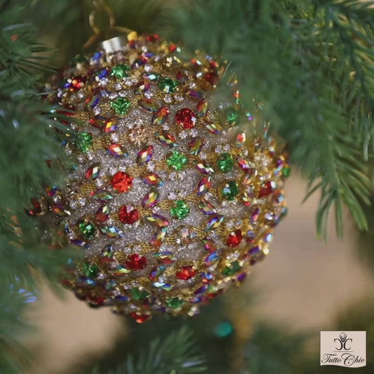 Palla di Natale Gioiello Godiva Ø 10 cm – Addobbo Natalizio Glitter e Strass – EDG Enzo De Gasperi