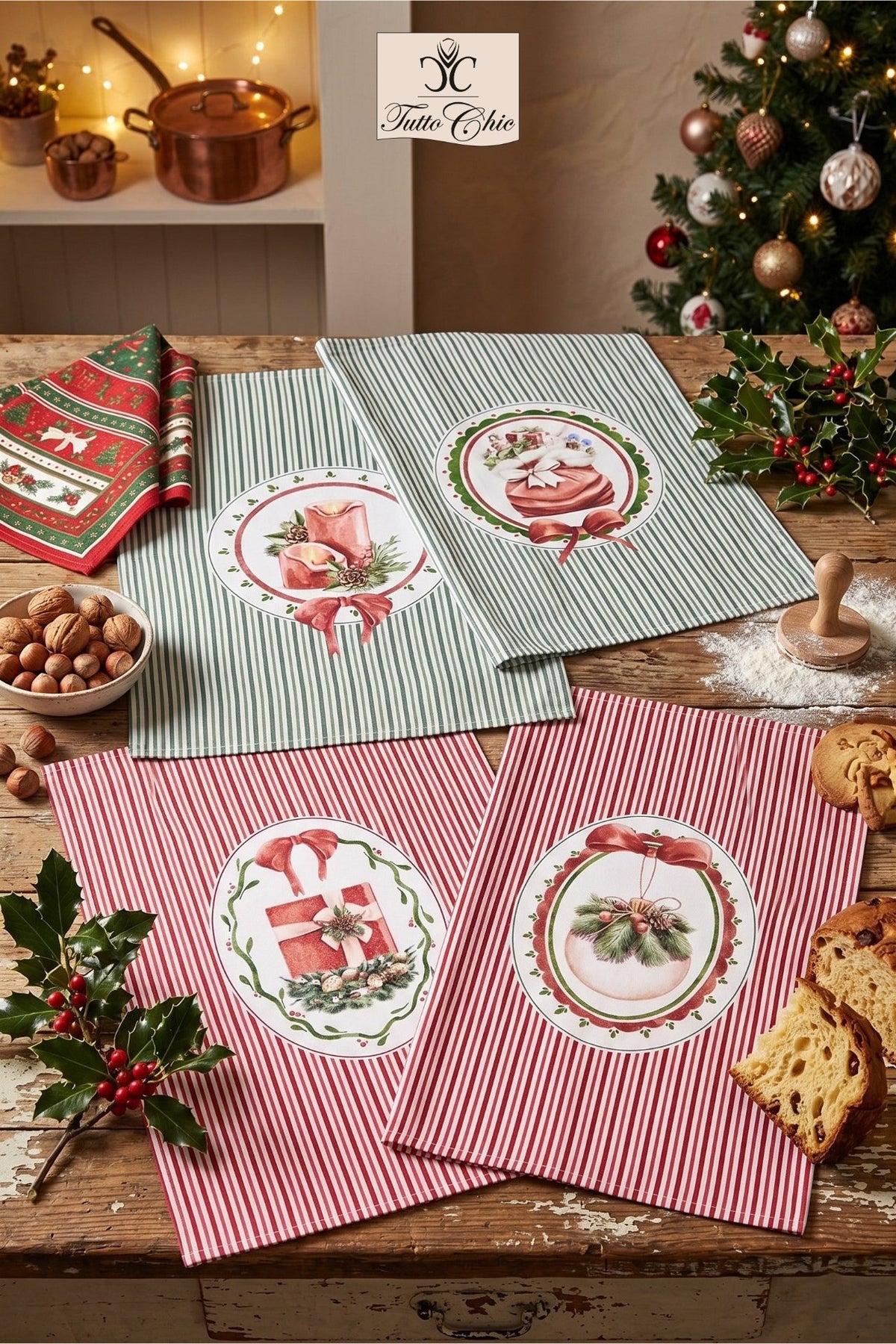 Set 2 Strofinacci Natalizi Riga Verde o Riga Rossa in Scatola Regalo "Magic Noel" - Nuvole di Stoffa -