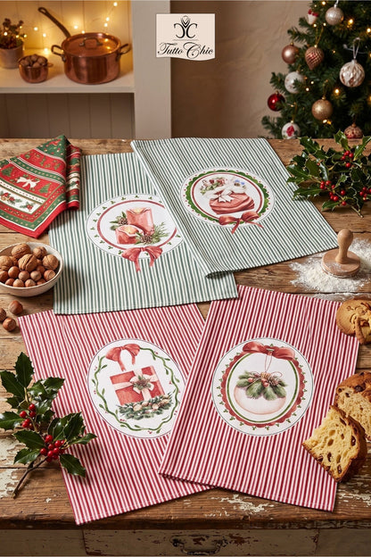 Set 2 Strofinacci Natalizi Riga Verde o Riga Rossa in Scatola Regalo "Magic Noel" - Nuvole di Stoffa -
