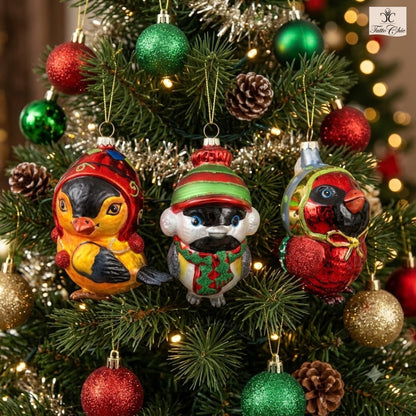 Uccellini in vetro colorato assortiti. Decorazione per albero di Natale. Dimensioni: cm 10 x 10
