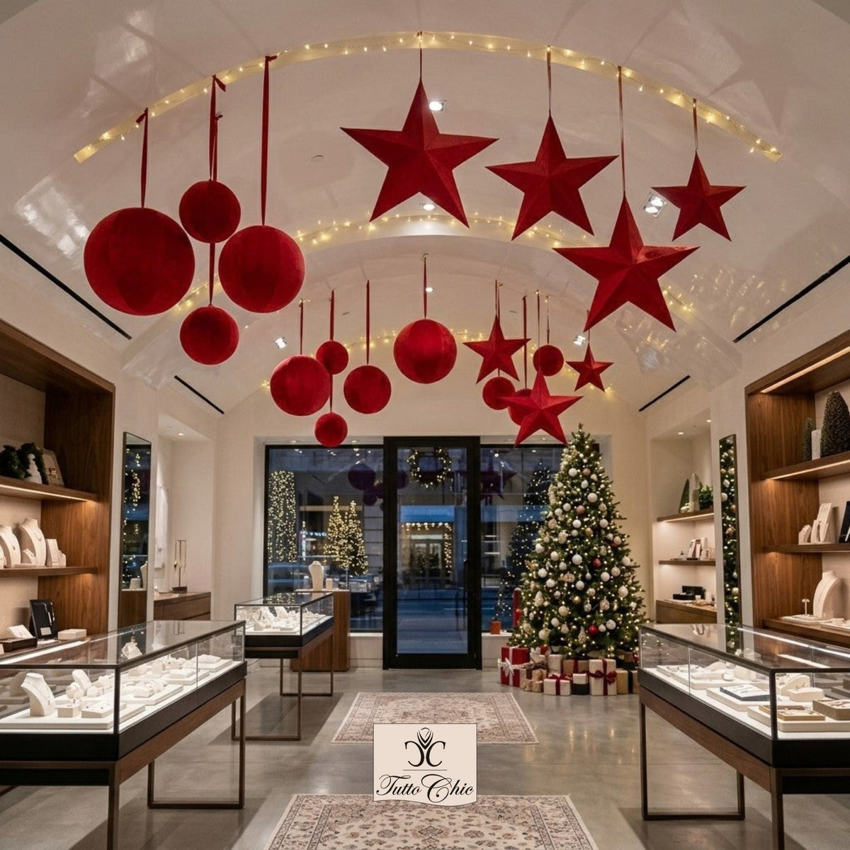 Palle e Stelle Decorative in Velluto Rosso "La Giostra di Amelie" – Nuvole di Stoffa