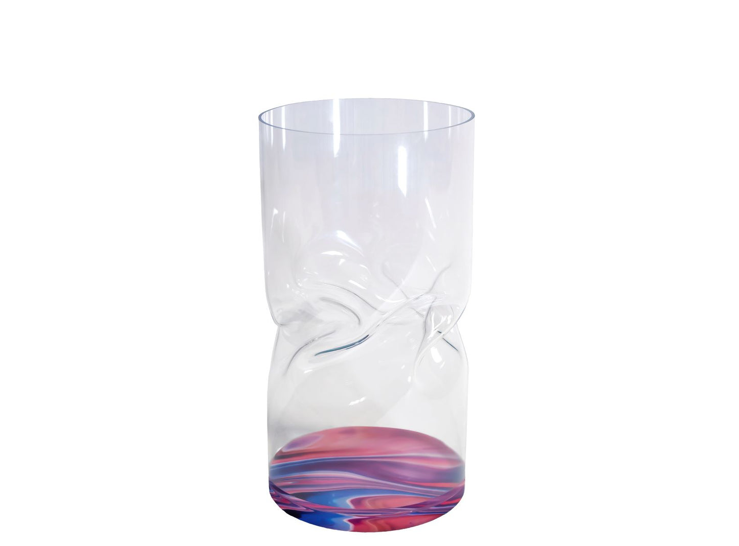 Vaso grande in cristallo acrilico trasparente con il fondo decorato con grafiche astratte multicolore rosa. Dimensioni: diametro cm 20 x 40 h. In negozio e online su tuttochic.it