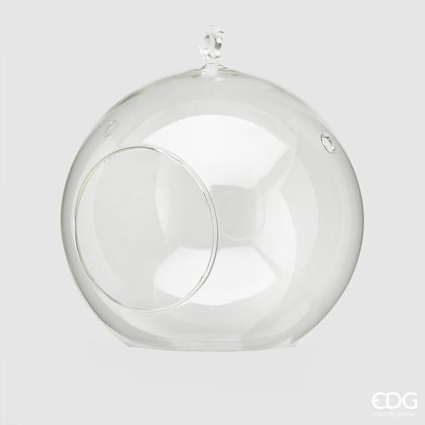 Portacandela sfera da tavolo in vetro trasparente. Dimensioni: ø cm 20. In negozio e online su tuttochic.it