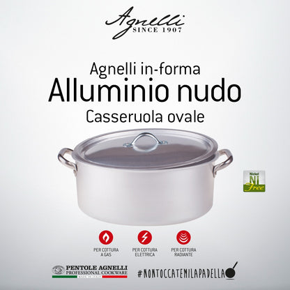 Casseruola Ovale In Alluminio Family Cookware Con Coperchio Cm30