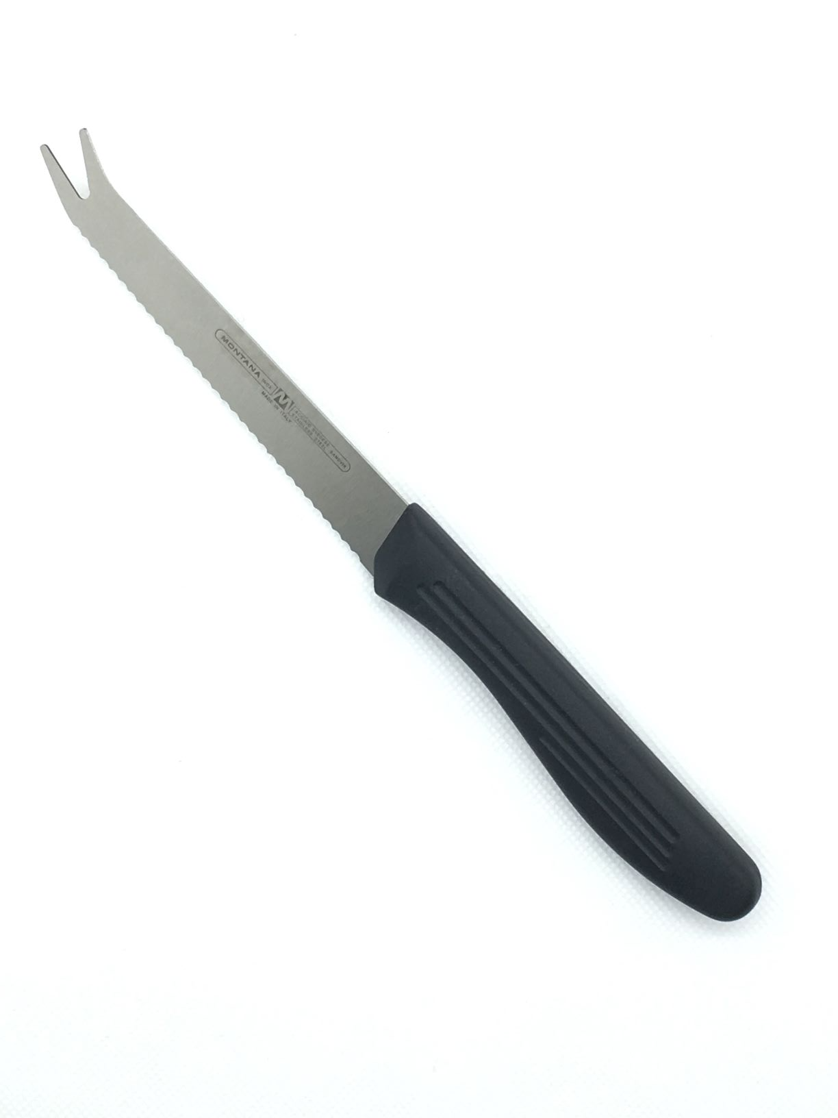 Coltello specifico per tagliare e servire gli agrumi la punta a forchetta consente di servire comodamente la fetta di limone o arancio appena tagliata. In acciaio inox e manico in polipropilene atossico, perfettamente igienico. Lavabile in lavastoviglie Dimensioni: totali cm 21 x 2 - solo acciaio cm 10,5 x 1,5