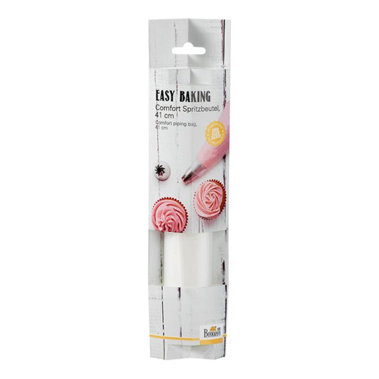 Set di 20 sac a poche in PE (Polietilene) alimentare e riciclabile, con una superficie gommata per una presa sicura, antistrappo, resistenti al calore fino a 60 °C, utilizzabili con tutte le comuni bocchette. Capacità: circa 1000 ml, lunghezza 41 cm, confezionati a rotolo. In negozio e online su tuttochic.it