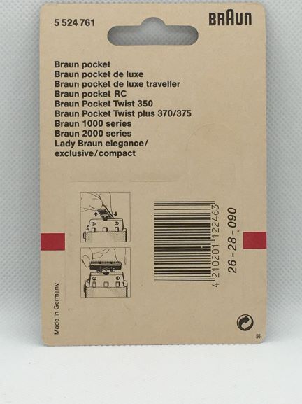 Blocco coltelli 5524761 per rasoi Braun adatto ai seguenti modelli: 5459-5461-5462-5518-5519-5523-5524-5525-5565-5574-5596-5597-5660-5661-5614-5615 Braun Pocket -Braun Pocket de luxe -Braun Pocket traveller -Braun Pocket RC -Braun Pocket Twist 350 -Braun Pocket twist plus 370/375 - Braun 1000 series - Braun 2000 series