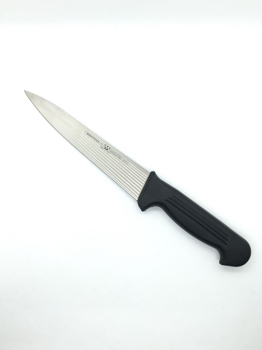 Coltello per scannare professionale in acciaio inox e manico in polipropilene atossico, perfettamente igienico. Lavabile in lavastoviglie Dimensioni: totali cm 30 x 4,5 - solo acciaio cm 18 x 3,5