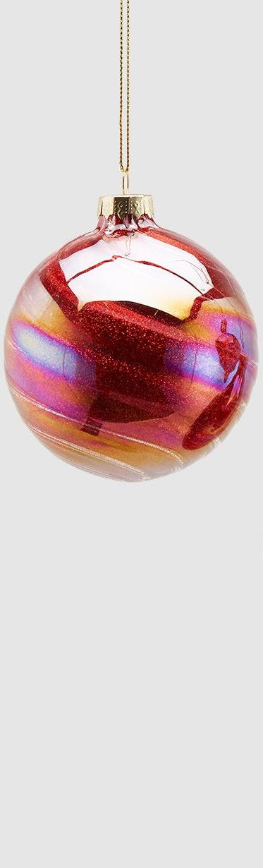 Decoro per albero di Natale, palla in vetro di colore rosso glitter con effetto iridescente. Dimensioni: Ø 8 cm. In negozio e online su tuttochic.it
