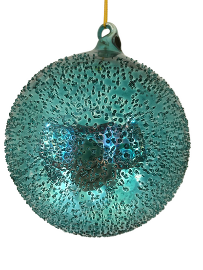 Decorazione palla vetro colore turchese con micro bolle. Diametro cm. 10