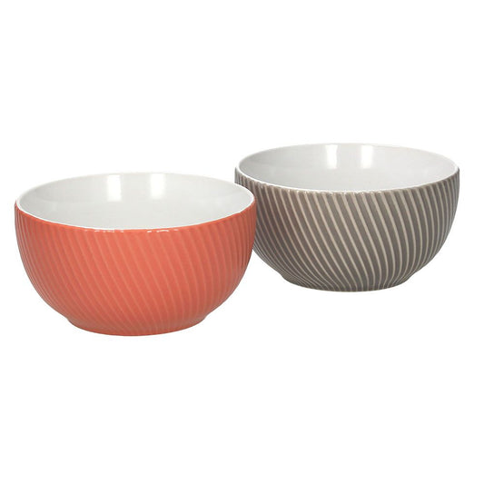 Set di 2 boli da colazione in porcellana decorata corallo e grigio. Dimensioni: Lung x Larg x Alt mm : 145 x 145 x 145. Per alimenti, Lavabili in lavastoviglie, utilizzabili in forno a microonde. In negozio e online su tuttochic.it