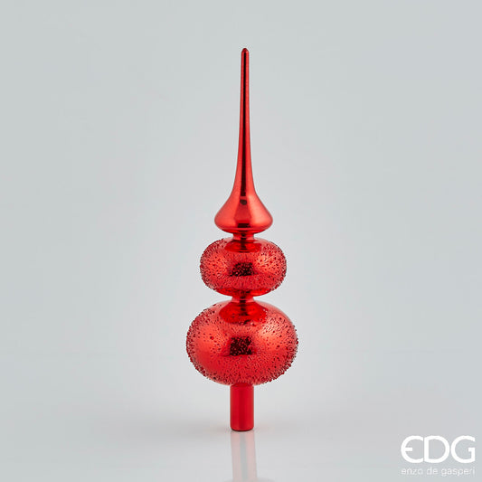 Puntale per albero di Natale in vetro colore rosso. Dimensioni: cm 10 x 35 h