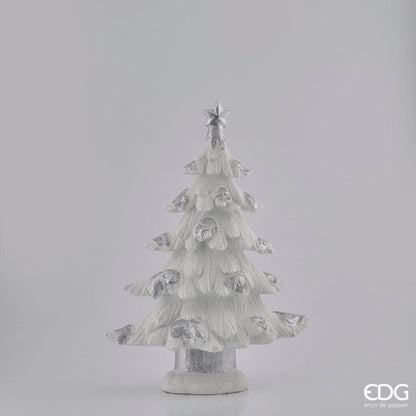 Albero di Natale pino decorativo in resina bianco e argento alto 69 cm con puntale a stella EDG Enzo De Gasperi